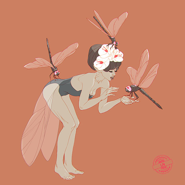 line art fairy dragonflies